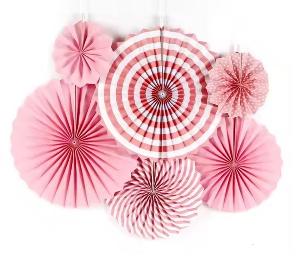 PAPER FAN PINK COLOUR 6 PCS SET