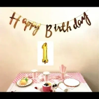 Gold Cursive "Happy Birthday" Banner with Ribbon – Metallic Finish