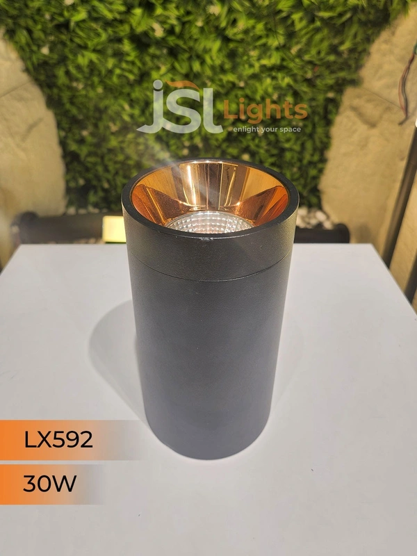 LX592 30W Round Black RG Surface Cylinder Light - 30W, 3000K