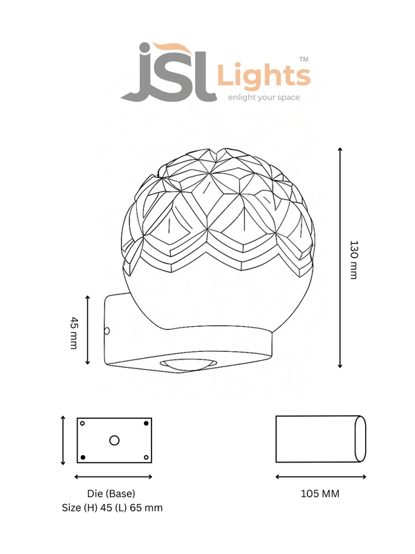 Arcylic Crystal Ball JSL224WL 8W LED Outdoor Light | Fixture Wall Washer Spotlight Crystal Ball Morden Wall Light - 1 pcs