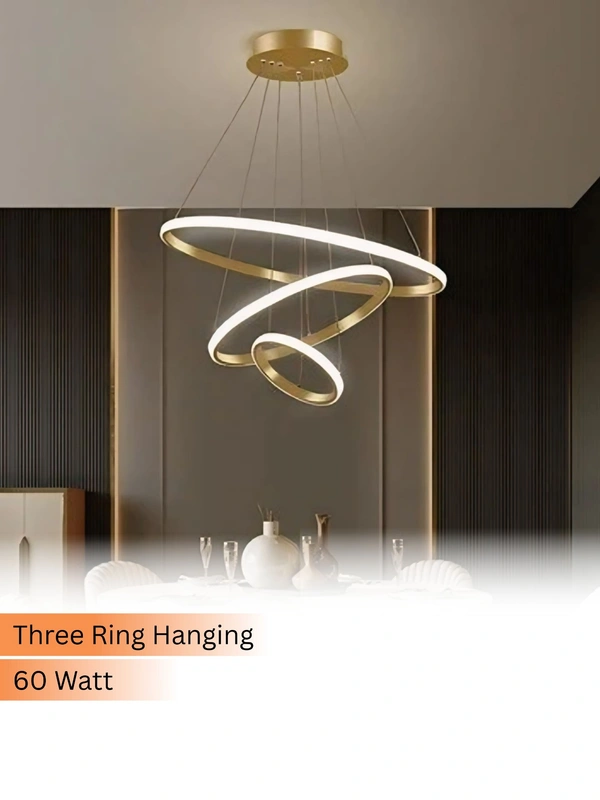 JSL lights 3 Ring Hanging Golden Pendent Light for Dining Room, Living Room, Pendant Lighting, Fixture Ceiling, Hangingm LED Pendant Ceiling Light
