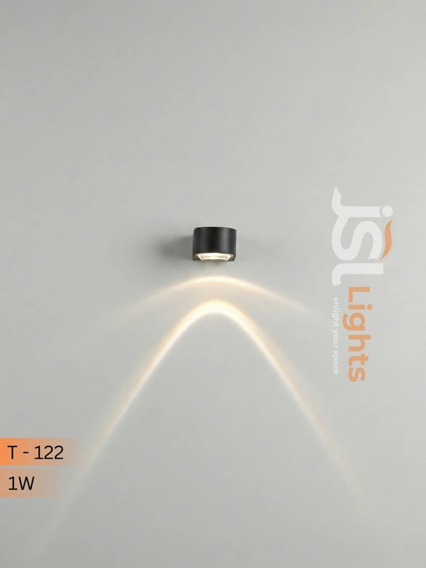 T-122 - 2W Exterior LED Wall Light | Outdoor Decorative Lighting - 1W, WW, BLK, 1 Pcs