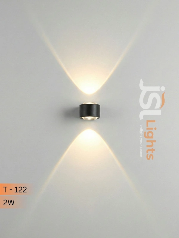 T-122 - 2W Exterior LED Wall Light | Outdoor Decorative Lighting - 2W, WW, BLK, 1 Pcs