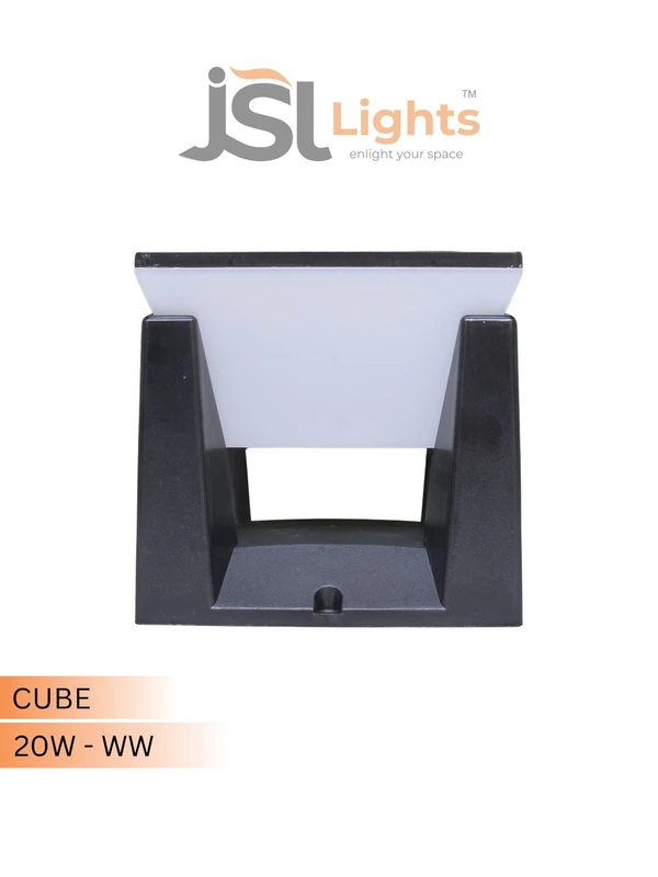 JSL GREY CUBE GATE LIGHT - OUTDOOR HOME DECOR GATE LAMP PILLAR | WARM WHITE 20W LED LIGHT - CUBE, 20W, GREY