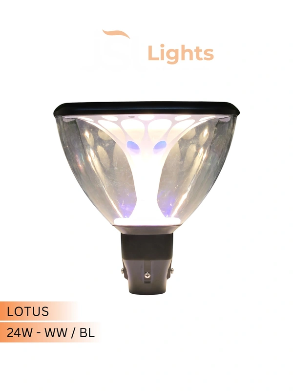 JSL GREY LOTUS GATE LIGHT - OUTDOOR HOME DECOR GATE LAMP PILLAR | WARM WHITE 24W LED LIGHT - 24W, WW, BLACK