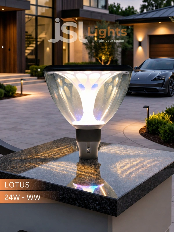JSL GREY LOTUS GATE LIGHT - OUTDOOR HOME DECOR GATE LAMP PILLAR | WARM WHITE 24W LED LIGHT - 24W WW