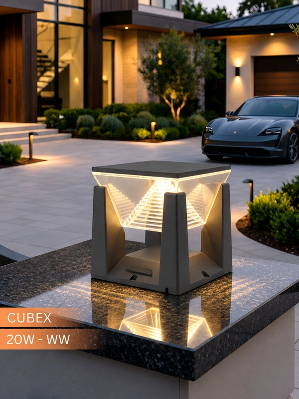 JSL CUBEX GATE LIGHT - OUTDOOR HOME DECOR GATE LAMP PILLAR | WARM WHITE 20W LED LIGHT - 20W (Warm White)