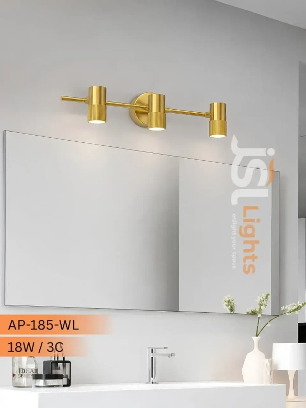 APRA AP-185-WL Premium 18W 3-Head LED Mirror Light - Luxury Gold Finish Modern Bathroom Sconce - Adjustable Cabinet & Picture Wall Light - 3CCT