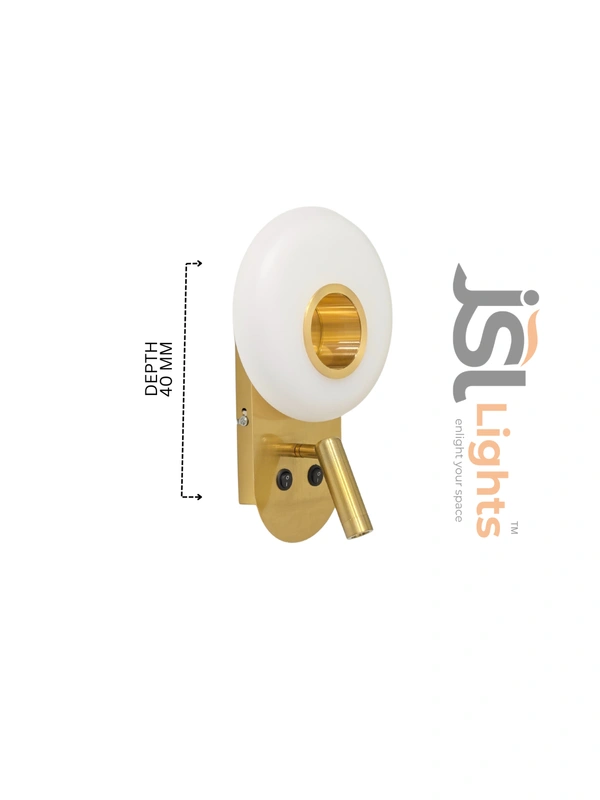 LX416 6+3W Dual LED Bedside Wall Light - Premium Brushed Gold Frosted Glass Globe Backlight with Adjustable 3W Focus Reading Spotlight & Dual Switches - 1 Pcs.