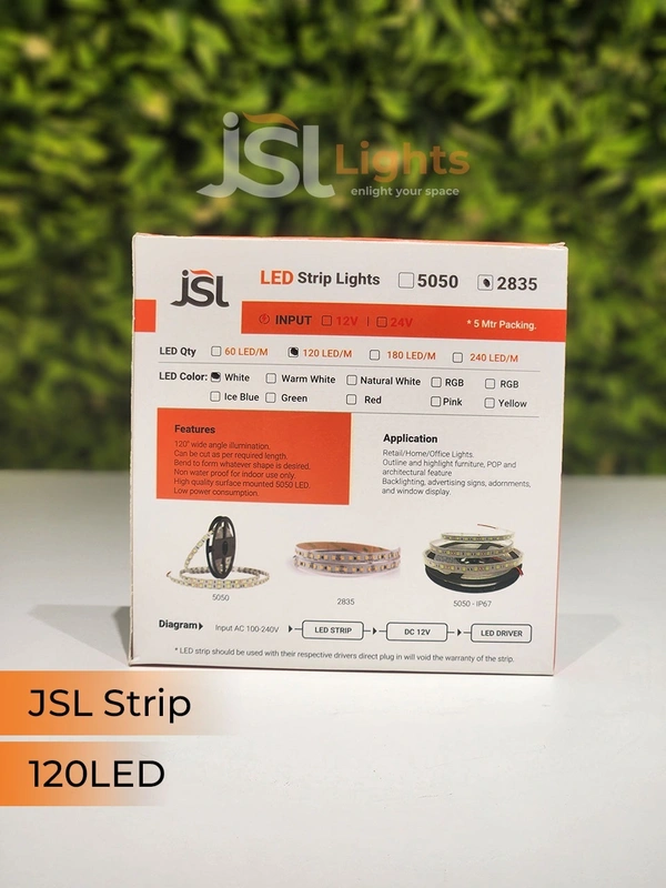 JSL 12V Cool white 6000k LED Strip Light – 120 LEDs/m | 5M Roll | Indoor Use - 120LED, CW