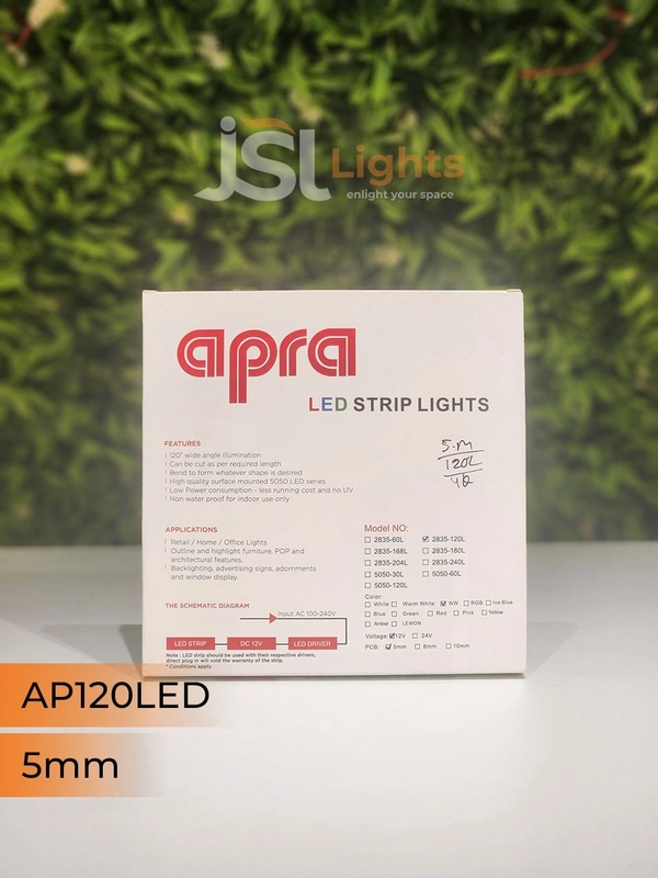 APRA 12V 2835 120Led 5mm Strip Light 5Mt Pack - 120LED, CW