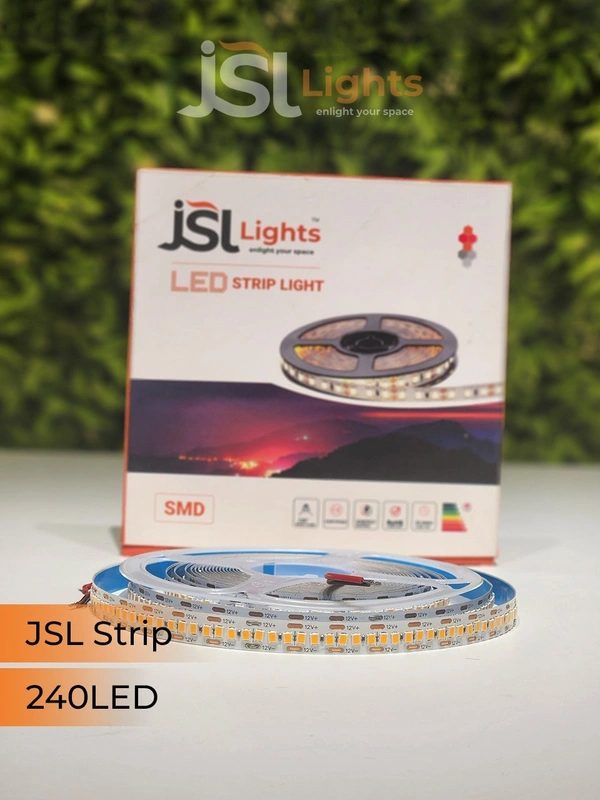 JSL 12V Warm white LED Strip Light – 240 LEDs/m | 3000K | 5M Roll | 9mm Width - 240LED, WW