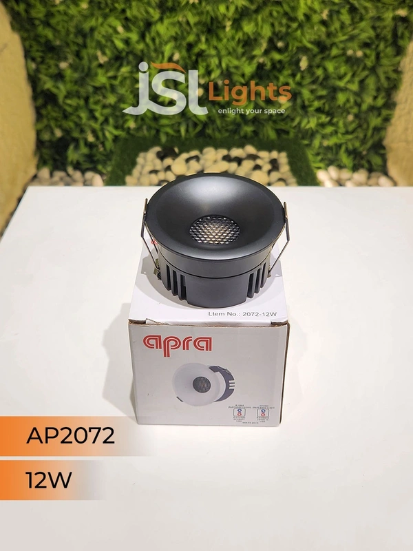 APRA AP 2072 12W Black Deep Recessed COB Downlight - 12W, 3000K, Black
