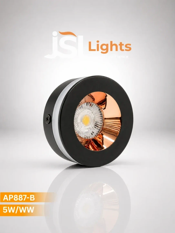 AP887-B 5W Surface COB Spotlight - Matte Black & Rose Gold Reflector -Warm White Ceiling Light