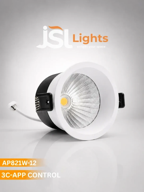 AP821 12W Smart Bluetooth App Control COB Downlight - 3CCT White Body Deep Recessed Anti-Glare Ceiling Spotlight -