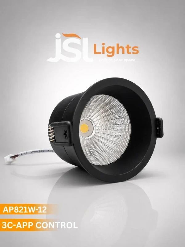 APRA AP821 12W Smart Bluetooth App Control COB Downlight - 3CCT Black Body Deep Recessed Anti-Glare Ceiling Spotlight -