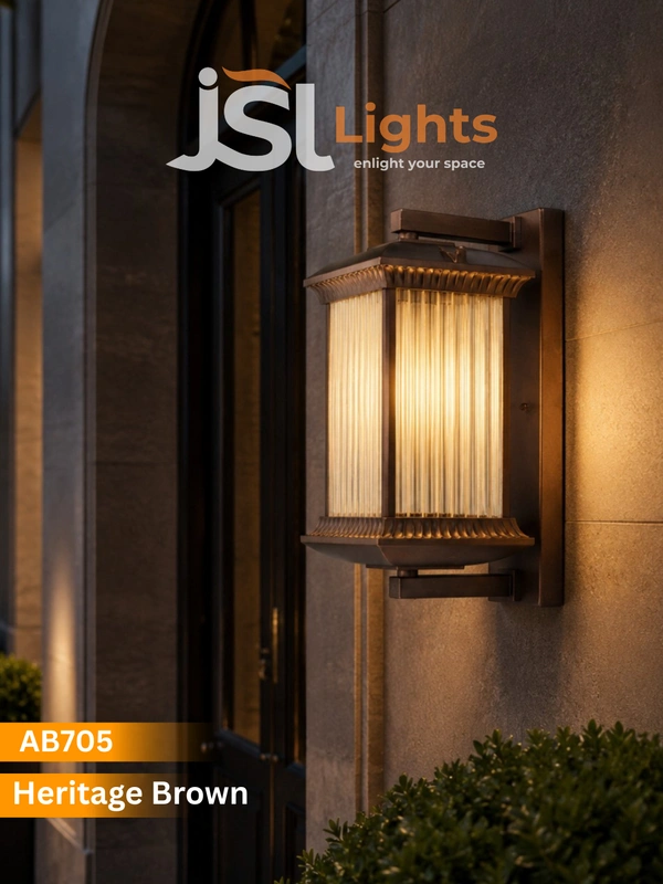 AB705 Heritage wall Brown Luxury Outdoor Wall Lantern - Premium Ribbed Glass Exterior Gate & Pillar Light with Antique Bronze Finish