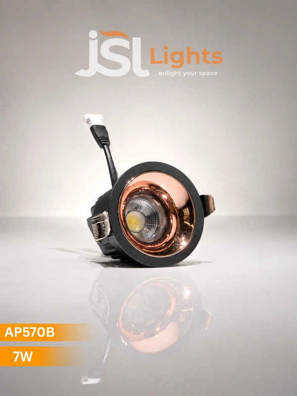 APRA AP570B 7W Wave Recessed COB Downlight - Natural White Premium Black RG Finish Anti-Glare Ceiling Focus Spotlight - 7W, 4000K, Black RG