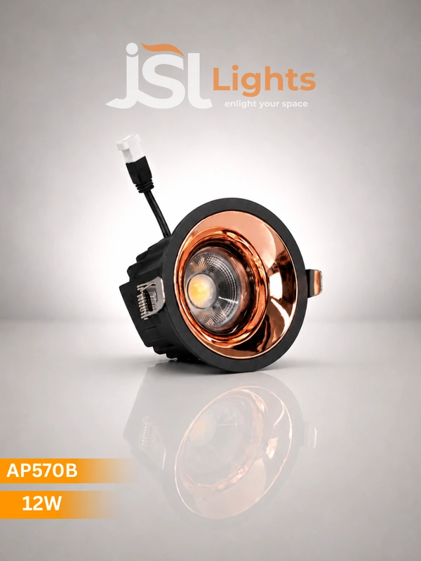 APRA AP570B 12W Wave Recessed COB Downlight - Natural White Premium Black RG Finish Anti-Glare Ceiling Focus Spotlight - 12W, 4000K, Black RG