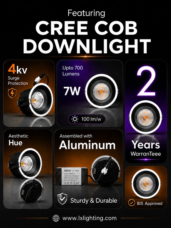 APRA AP-505 7W COB LED Recessed Downlight - Premium Black Ceiling Spotlight - Natural White Anti-Glare Concealed Light - 7W, 4000K