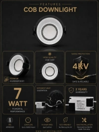 APRA AP-1501 7W 3 in 1 Deep Recessed COB Downlight - Black GBK Finish Anti-Glare Ceiling Spotlight - 7W, BK+GBK