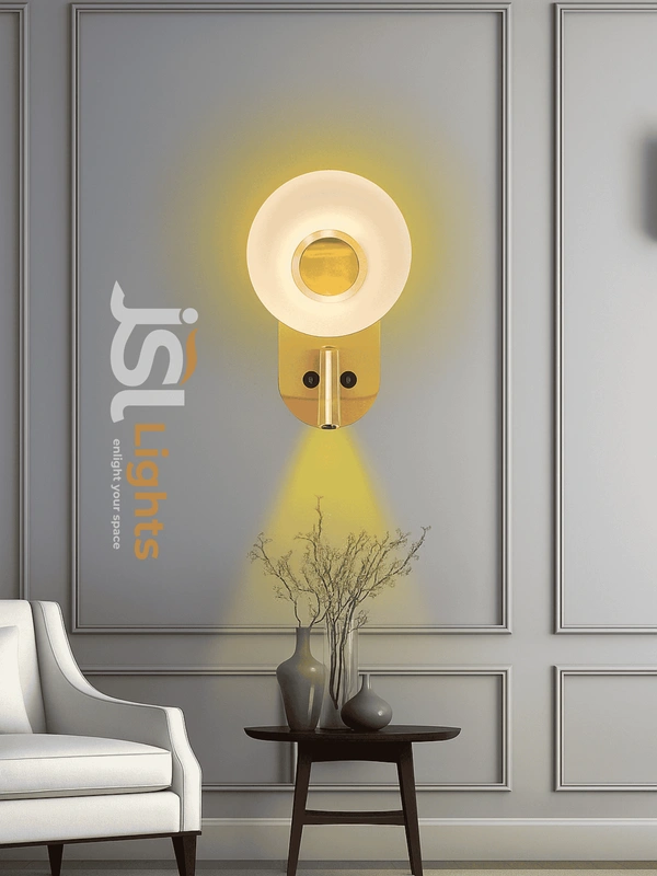 LX416 6+3W Dual LED Bedside Wall Light - Premium Brushed Gold Frosted Glass Globe Backlight with Adjustable 3W Focus Reading Spotlight & Dual Switches - 1 Pcs.