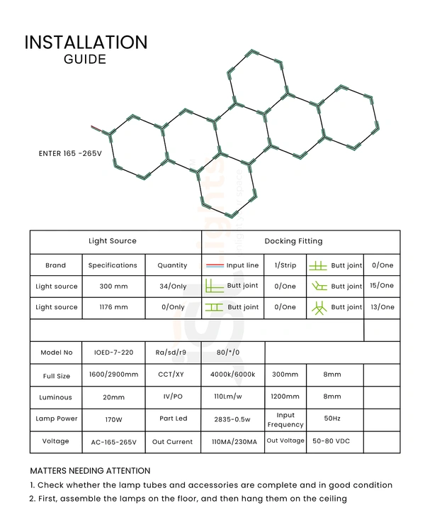 Apra Car Garage Mini Honeycomb Lamp Hexagonal Hanging Workshop LED Light Car Washing Lamp - Mini Hexagon Light, 6000K