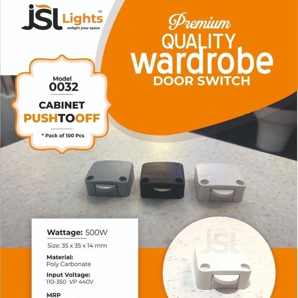 JSL Wardrobe switch Push to On. Small size 0032  - 4 PCS, BLACK
