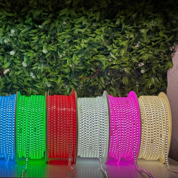 JSL 4201“220V SMD Rope Light 2835 – 120 LED/Meter | High Brightness IP67 Outdoor LED Rope Light (50M Roll) with Power Cord – Waterproof Decorative Lighting” - Red