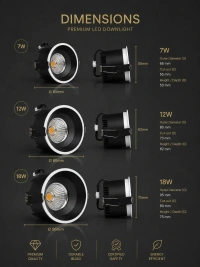 APRA AP-505 7W COB LED Recessed Downlight - Premium Black Ceiling Spotlight - Natural White Anti-Glare Concealed Light - 7W, 4000K