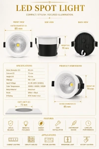 AP821 12W Smart Bluetooth App Control COB Downlight - 3CCT White Body Deep Recessed Anti-Glare Ceiling Spotlight -