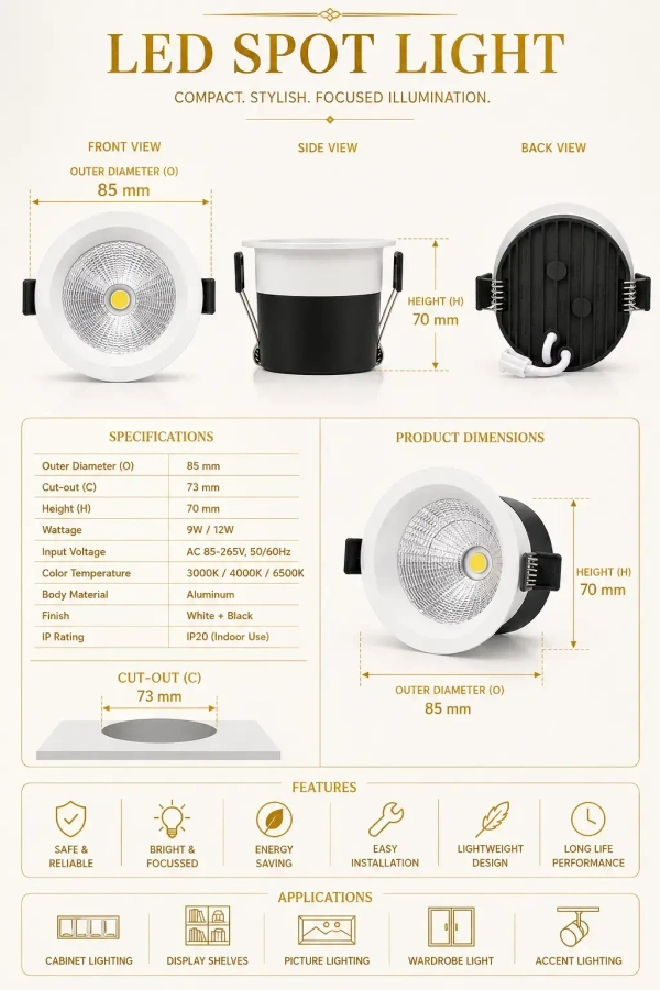 AP821 12W Smart Bluetooth App Control COB Downlight - 3CCT White Body Deep Recessed Anti-Glare Ceiling Spotlight -