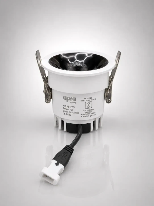 APRA AP570B 7W Wave Recessed COB Downlight - Warm White Premium White GB Finish Anti-Glare Ceiling Focus Spotlight - 7W, 3000K, White GB