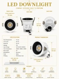 APRA AP570B 7W Wave Recessed COB Downlight - Warm White Premium White GB Finish Anti-Glare Ceiling Focus Spotlight - 7W, 3000K, White GB