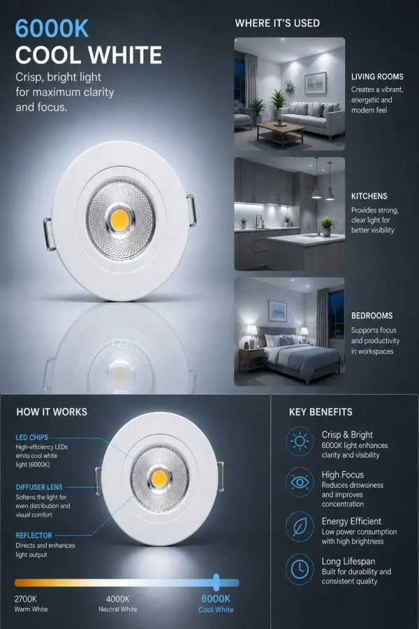 AP306 3W Recessed Mini COB Downlight - Cool White Full White Finish Ceiling Spotlight - 6k