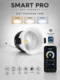 AP821 12W Smart Bluetooth App Control COB Downlight - 3CCT White Body Deep Recessed Anti-Glare Ceiling Spotlight -