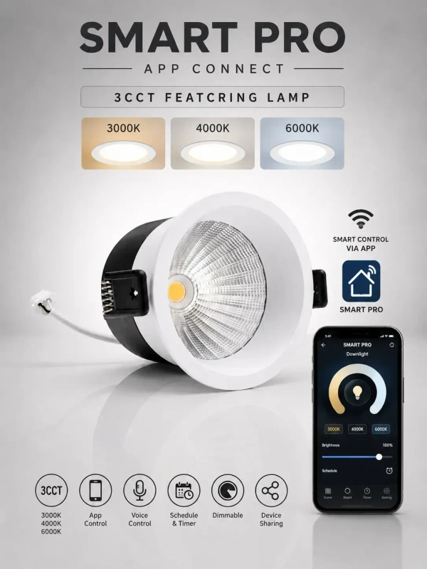 AP821 12W Smart Bluetooth App Control COB Downlight - 3CCT White Body Deep Recessed Anti-Glare Ceiling Spotlight -
