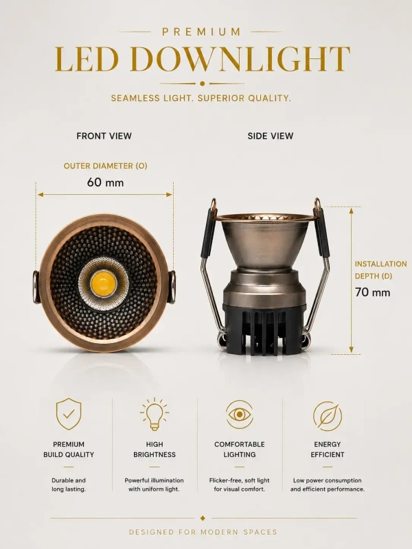 AP622A 7W Cree COB LED Recessed Downlight - Matt Copper Ceiling Spotlight |Warm White High Brightness COB Spot Light - 7W, 3K