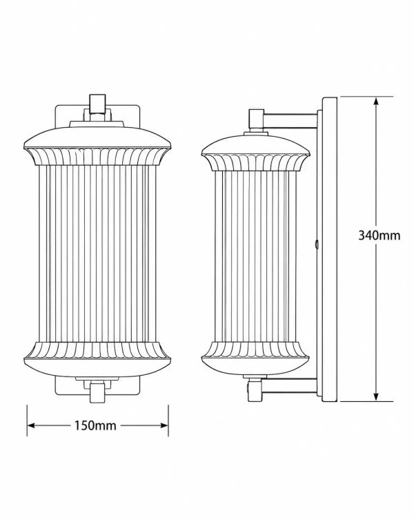 AB705 Heritage wall Brown Luxury Outdoor Wall Lantern - Premium Ribbed Glass Exterior Gate & Pillar Light with Antique Bronze Finish