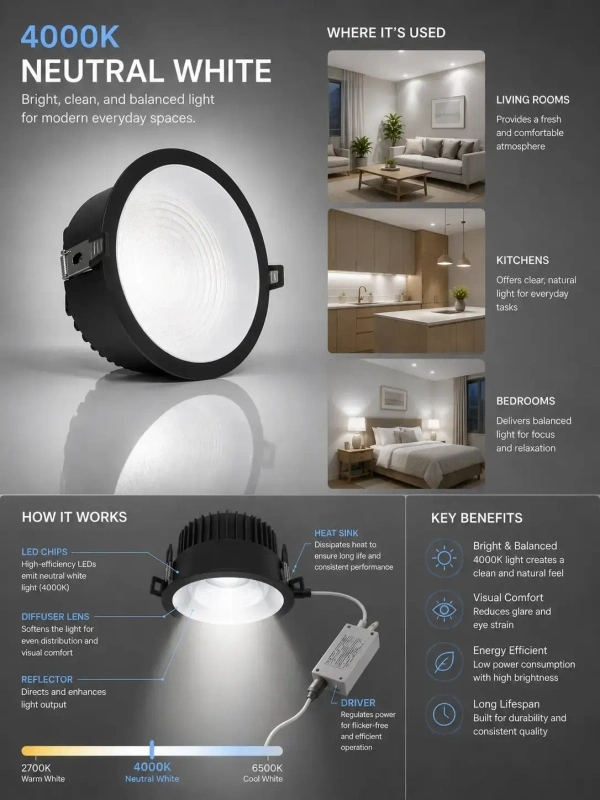 APRA AP-2230 Premium 30W COB LED Downlight |Black Deep Recessed Ceiling Light - Cool White Bright Office Lighting |COB Spot Light - 4k
