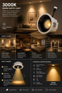 APRA AP570B 7W Wave Recessed COB Downlight - Warm White Premium White GB Finish Anti-Glare Ceiling Focus Spotlight - 7W, 3000K, White GB