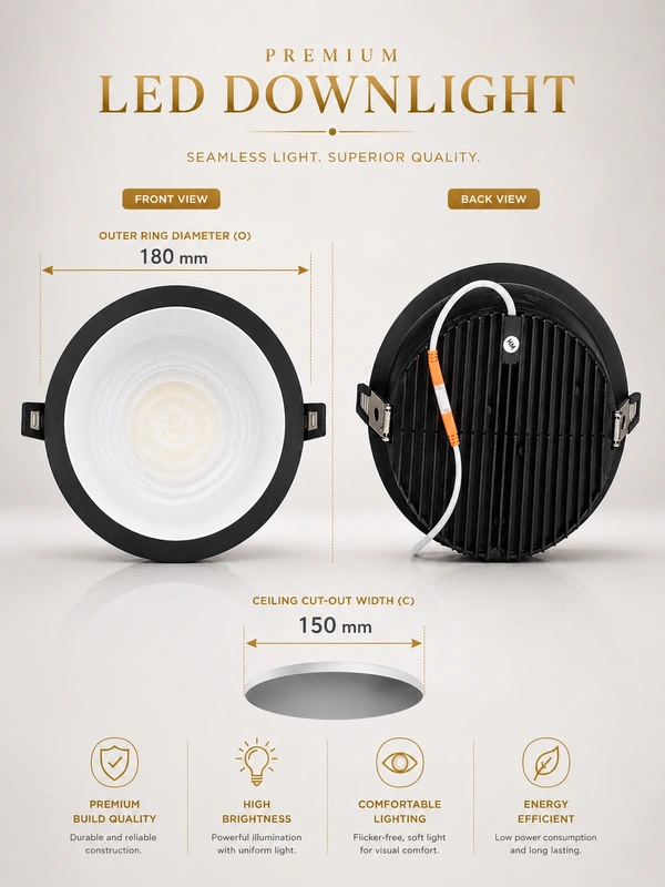 APRA AP-2230 Premium 30W COB LED Downlight |Black Deep Recessed Ceiling Light - Cool White Bright Office Lighting |COB Spot Light - 4k