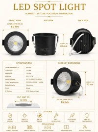 APRA AP821 12W Smart Bluetooth App Control COB Downlight - 3CCT Black Body Deep Recessed Anti-Glare Ceiling Spotlight -