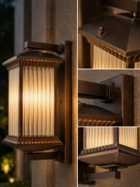 AB705 Heritage wall Brown Luxury Outdoor Wall Lantern - Premium Ribbed Glass Exterior Gate & Pillar Light with Antique Bronze Finish
