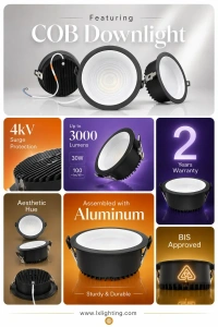 APRA AP-2230 Premium 30W COB LED Downlight |Black Deep Recessed Ceiling Light - Cool White Bright Office Lighting |COB Spot Light - 6K