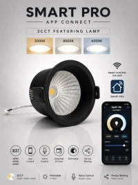 APRA AP821 12W Smart Bluetooth App Control COB Downlight - 3CCT Black Body Deep Recessed Anti-Glare Ceiling Spotlight -