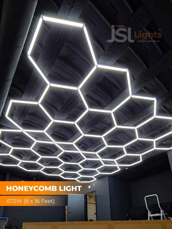 APRA Premium Honeycomb LED Light | Salon, Gym, Studio & Car Garage Lighting by JSL Lights | 2 Year Warranty | 14 Big Hexagon Hanging Lights. - 3000K