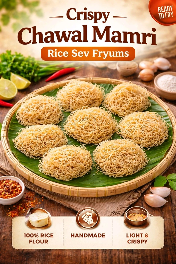 Crispy Chawal Mamri | Rice Sev Fryums | Handmade Traditional Snack (Ready to Fry)