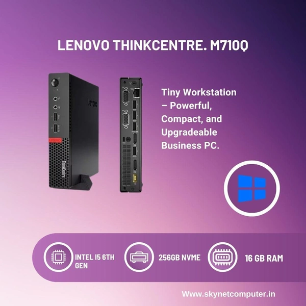 Lenovo (Refurbished) Lenovo ThinkCentre M710q Tiny Desktop – Intel i5 (6th/7th Gen) | 16GB RAM | 256GB NVMe SSD | Upgradeable RAM & Storage | Windows 11 | Ultra-Compact Business PC - Black