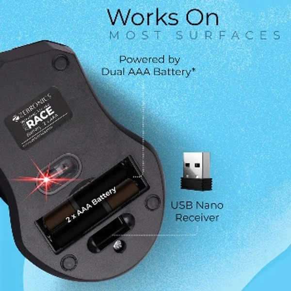 Zebronics ZEBRONICS Zeb-Race Wireless Ambidextrous
Optical Mouse (2.4GHz Wireless, Black) - Black